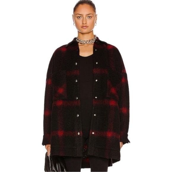 IRO Heldens Jacket Red Black Wool Shacket 34 Fits a US L - Picture 1 of 10